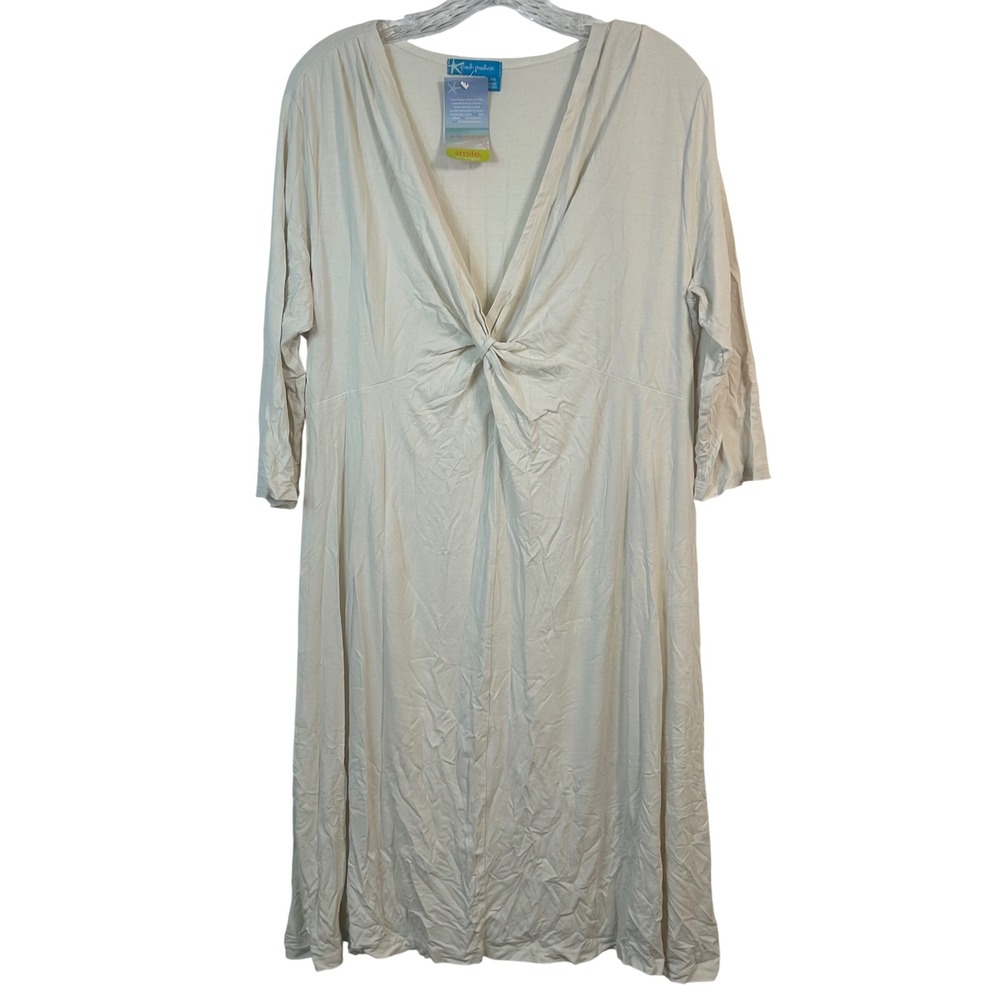Fresh Produce Twist Front Dress XXL Vanilla Off-White 3/4 Sleeve Midi Made USA